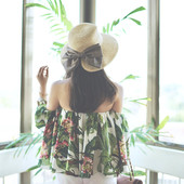 Pălărie de plajă pentru femei cu decor panglică în patru culori