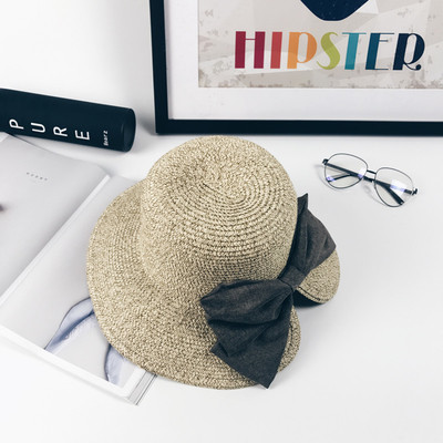 Pălărie de plajă pentru femei cu decor panglică în patru culori