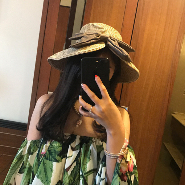 Pălărie de plajă pentru femei cu decor panglică în patru culori