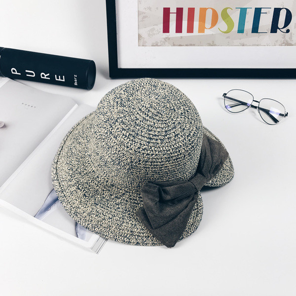 Pălărie de plajă pentru femei cu decor panglică în patru culori