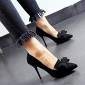 Pantofi moderni de dama din piele intoarsa cu panglica