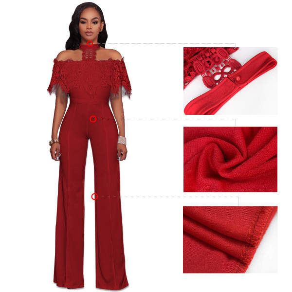 Salopetă de damă elegantă cu umăr căzut și dantelă în cinci culori