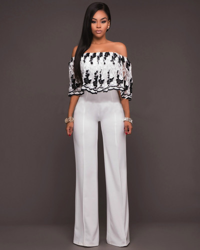 NOU salopetă elegantă de damă cu umăr căzut și broderie în trei modele