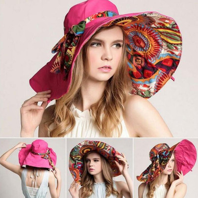 Palarie de plaja dama cu motive etnice in mai multe culori