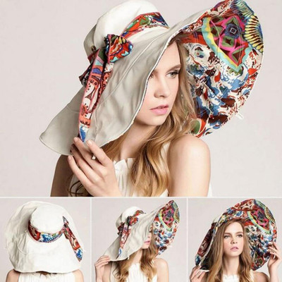 Palarie de plaja dama cu motive etnice in mai multe culori