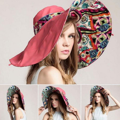 Palarie de plaja dama cu motive etnice in mai multe culori