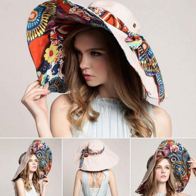 Palarie de plaja dama cu motive etnice in mai multe culori
