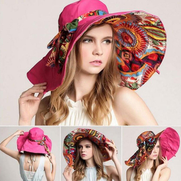 Palarie de plaja dama cu motive etnice in mai multe culori