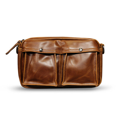 Geantă bărbătească elegantă, cu buzunare exterioare maro