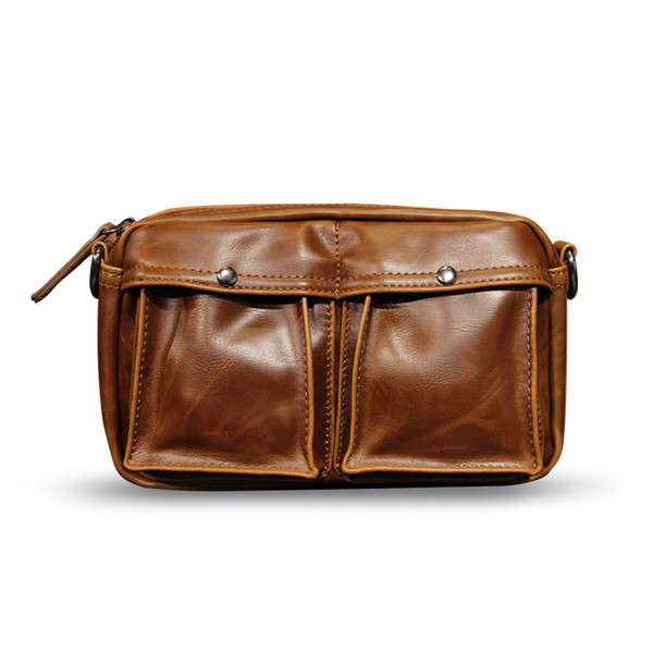 Geantă bărbătească elegantă, cu buzunare exterioare maro