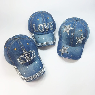 Women`s denim hat with visor and eyelets in different models