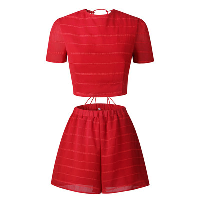 ΝΕΟ καλοκαιρινό σετ δύο τεμαχίων - σορτς με ψηλή μέση και μπλούζα με κοντό μανίκι σε δύο χρώματα