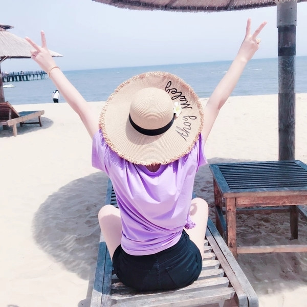 Pălărie de plajă modernă pentru femei cu inscripție