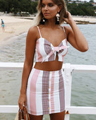 ΝΕΑ Ριγέ γυναικείο σετ φούστα και κοντό αμάνικο