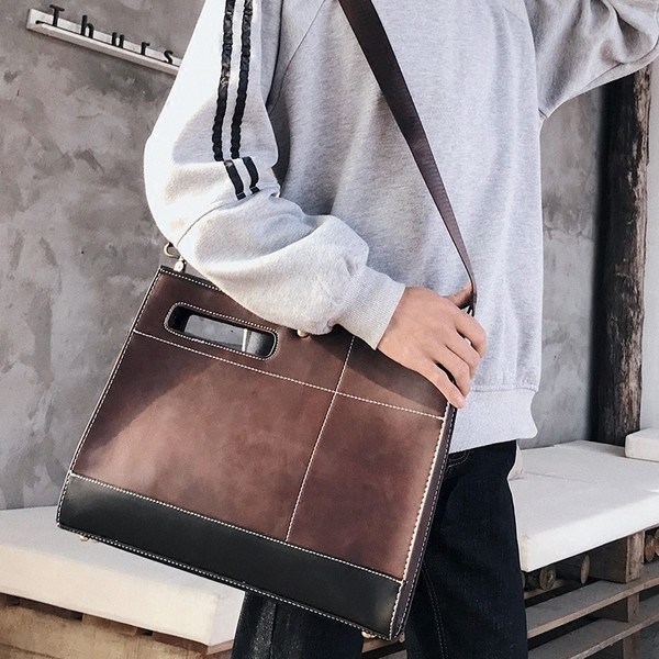 Geantă modernă pentru bărbați în maro și negru