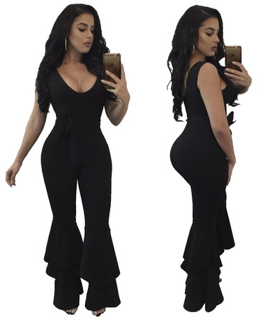 Salopetă de damă elegantă, cu decolteu adânc în patru culori