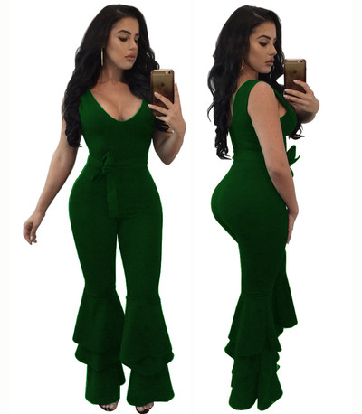 Salopetă de damă elegantă, cu decolteu adânc în patru culori