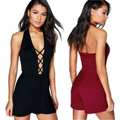 Salopeta scurta de dama pentru vara cu decolteu adanc in doua culori