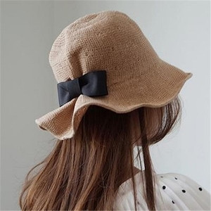 Pălărie de vară de damă cu decor panglică pe spate în două culori