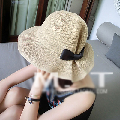 Pălărie de vară de damă cu decor panglică pe spate în două culori