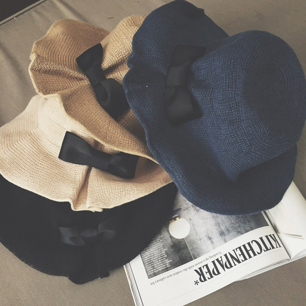 Pălărie de vară de damă cu decor panglică pe spate în două culori