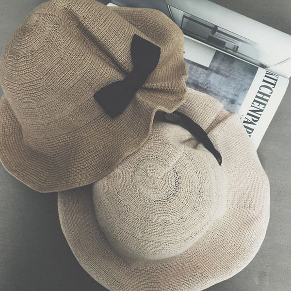 Pălărie de vară de damă cu decor panglică pe spate în două culori