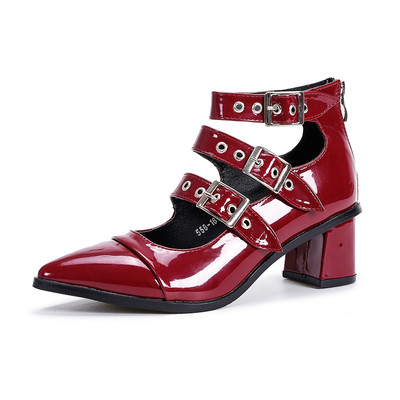 Pantofi din piele lacuita cu bretele in doua culori