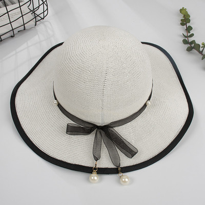 Palarie de vara de dama decorata cu perle in mai multe culori