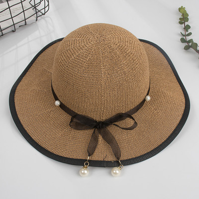 Palarie de vara de dama decorata cu perle in mai multe culori