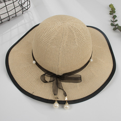 Palarie de vara de dama decorata cu perle in mai multe culori