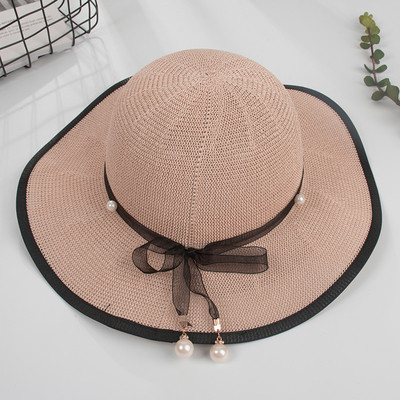 Palarie de vara de dama decorata cu perle in mai multe culori