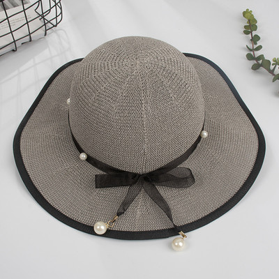 Palarie de vara de dama decorata cu perle in mai multe culori