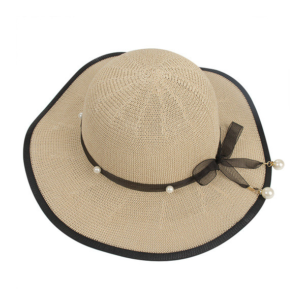 Palarie de vara de dama decorata cu perle in mai multe culori