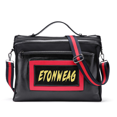 Geantă modernă mare pentru bărbați, în negru, cu inscripție