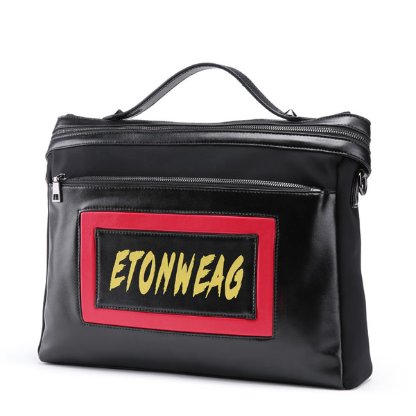 Geantă modernă mare pentru bărbați, în negru, cu inscripție