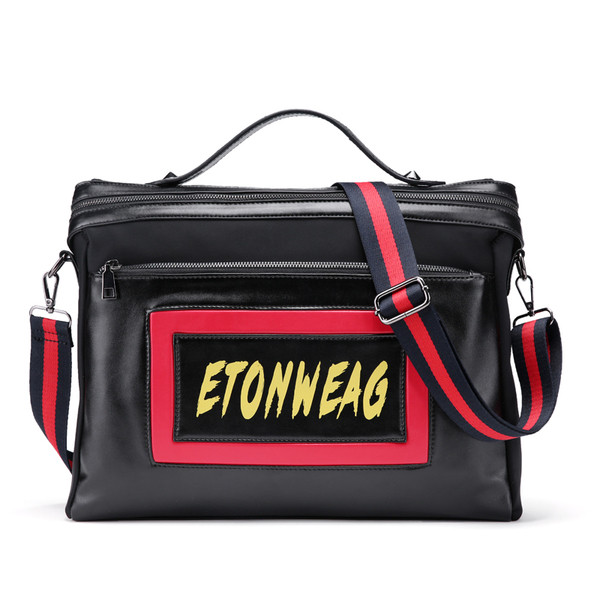 Geantă modernă mare pentru bărbați, în negru, cu inscripție