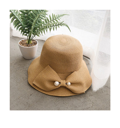 Palarie moderna de dama decorata cu panglica si perle in doua culori