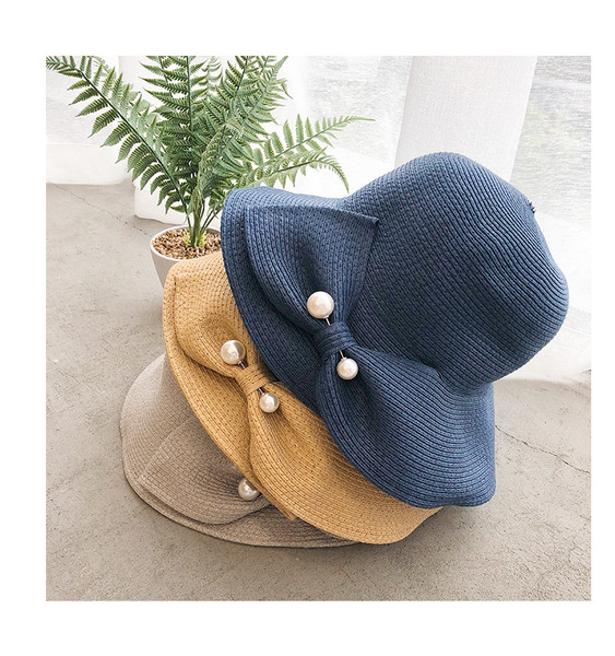 Palarie moderna de dama decorata cu panglica si perle in doua culori