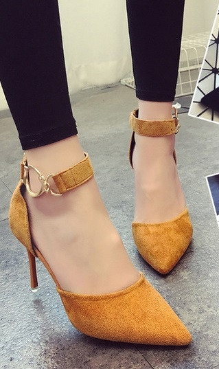 Pantofi semi-deschiși de damă eleganti, cu decor metalic în jurul gleznei