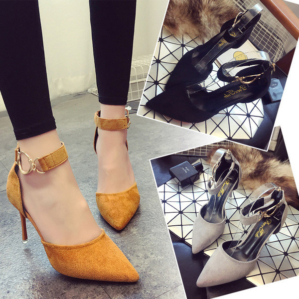 Pantofi semi-deschiși de damă eleganti, cu decor metalic în jurul gleznei