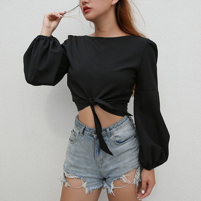 ΝΕΑ κομψή μπλούζα με μακριά μανίκια σε μαύρο χρώμα