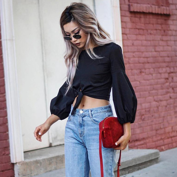 ΝΕΑ κομψή μπλούζα με μακριά μανίκια σε μαύρο χρώμα