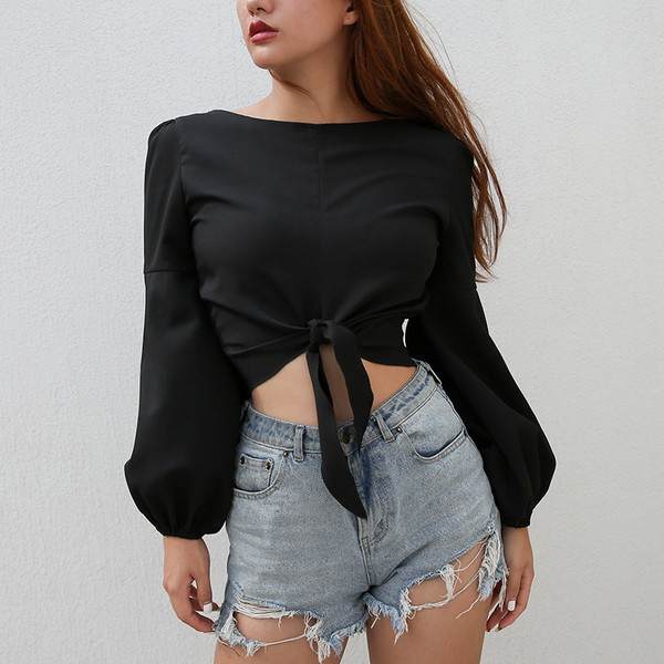 ΝΕΑ κομψή μπλούζα με μακριά μανίκια σε μαύρο χρώμα