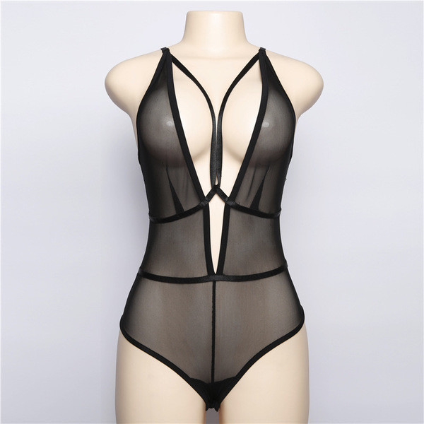 Corp de femeie cu un decolteu adânc și legături în cruce - alb-negru