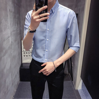 Cămașă bărbați în dungi cu mâneci 3/4 în mai multe culori