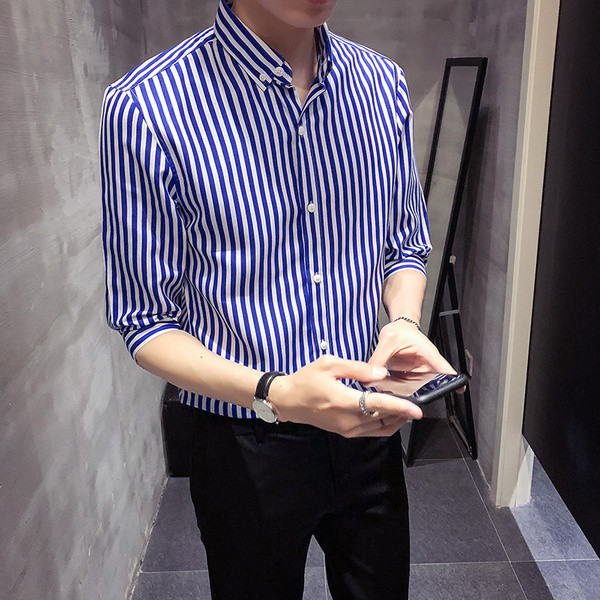 Cămașă bărbați în dungi cu mâneci 3/4 în mai multe culori