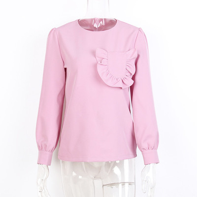 Cămașă elegantă de damă, cu mânecă lungă, cu un buzunar interesant în roz