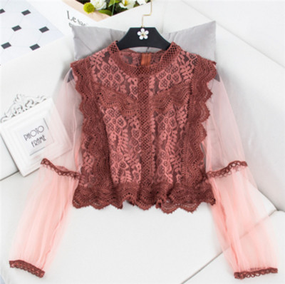 NOU cămașă modernă de damă cu dantelă și mâneci transparente în 5 culori