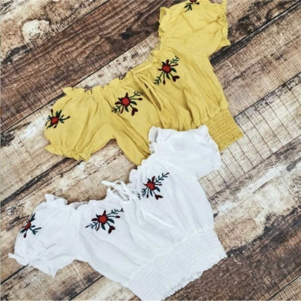 Cămașă casual de damă pentru vară cu broderie în două culori