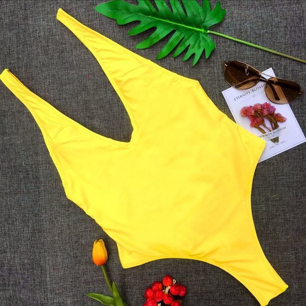 Costum de baie intreg de dama cu decolteu in V adanc, 3 culori